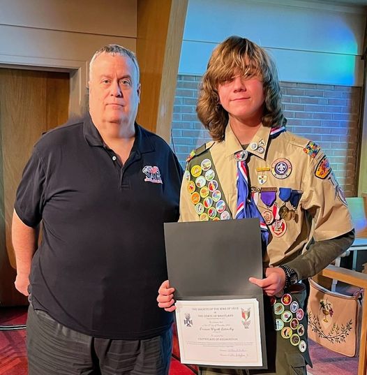 Bill Hoffman with Eagle Scout Oscean Wyatt Letersky of Troop 729, Towson.